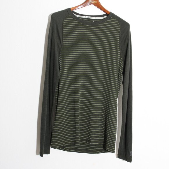 Smartwool Merino Wool Mid 250 Pattern Crew Long Sleeve Top Stripe Green Sz Large - Picture 1 of 13